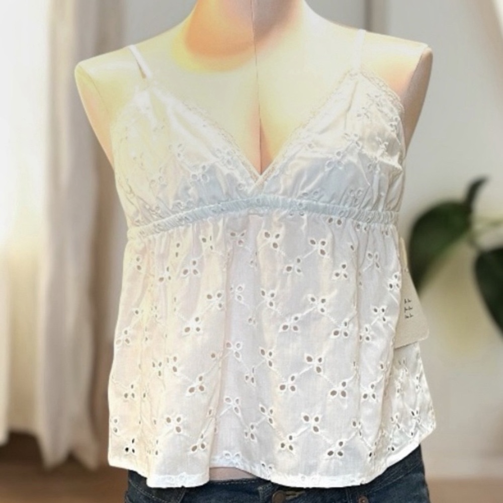 Wild Love White Eyelet Lace Babydoll Tank Spaghetti Strap Cropped Top M